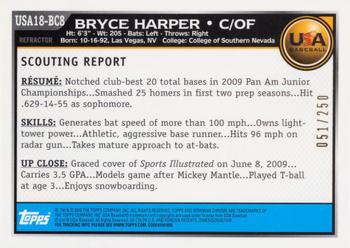 2010 Bowman Chrome - 18U USA Baseball Blue Refractors #USA18-BC8 Bryce Harper Back
