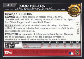 2010 Bowman Chrome - Blue Refractors #40 Todd Helton Back