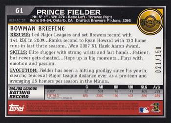 2010 Bowman Chrome - Blue Refractors #61 Prince Fielder Back