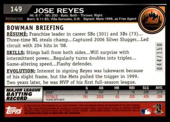 2010 Bowman Chrome - Blue Refractors #149 Jose Reyes Back