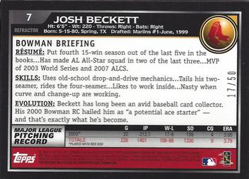 2010 Bowman Chrome - Gold Refractors #7 Josh Beckett Back