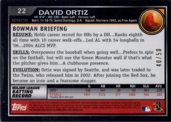 2010 Bowman Chrome - Gold Refractors #22 David Ortiz Back
