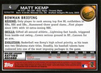 2010 Bowman Chrome - Refractors #4 Matt Kemp Back