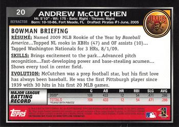 2010 Bowman Chrome - Refractors #20 Andrew McCutchen Back