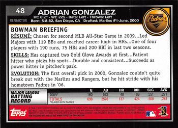 2010 Bowman Chrome - Refractors #48 Adrian Gonzalez Back