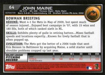 2010 Bowman Chrome - Refractors #64 John Maine Back