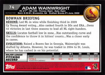 2010 Bowman Chrome - Refractors #74 Adam Wainwright Back