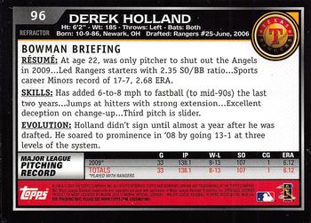 2010 Bowman Chrome - Refractors #96 Derek Holland Back