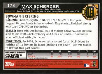 2010 Bowman Chrome - Refractors #173 Max Scherzer Back