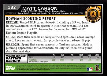2010 Bowman Chrome - Refractors #182 Matt Carson Back