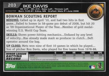 2010 Bowman Chrome - Refractors #203 Ike Davis Back