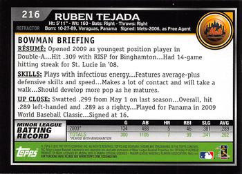 2010 Bowman Chrome - Refractors #216b Ruben Tejada Back