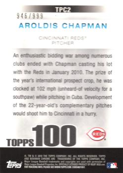 2010 Bowman Chrome - Topps 100 Prospects #TPC2 Aroldis Chapman Back