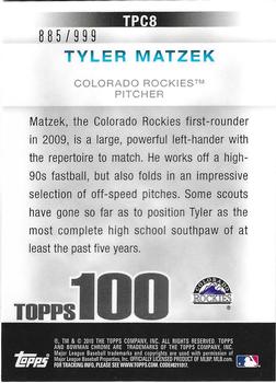 2010 Bowman Chrome - Topps 100 Prospects #TPC8 Tyler Matzek Back