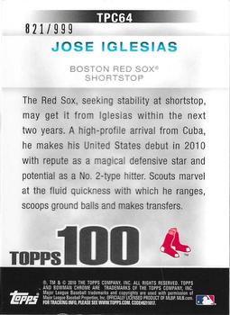 2010 Bowman Chrome - Topps 100 Prospects #TPC64 Jose Iglesias Back