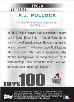 2010 Bowman Chrome - Topps 100 Prospects #TPC78 A.J. Pollock Back