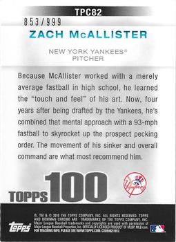 2010 Bowman Chrome - Topps 100 Prospects #TPC82 Zach McAllister Back