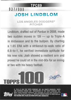 2010 Bowman Chrome - Topps 100 Prospects #TPC89 Josh Lindblom Back