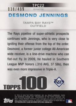 2010 Bowman Chrome - Topps 100 Prospects Refractors #TPC22 Desmond Jennings Back
