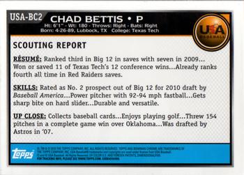 2010 Bowman Chrome - USA Baseball #USA-BC2 Chad Bettis Back