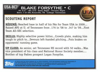 2010 Bowman Chrome - USA Baseball #USA-BC7 Blake Forsythe Back