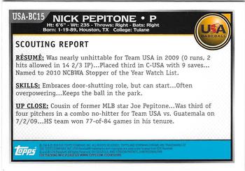 2010 Bowman Chrome - USA Baseball #USA-BC15 Nick Pepitone Back
