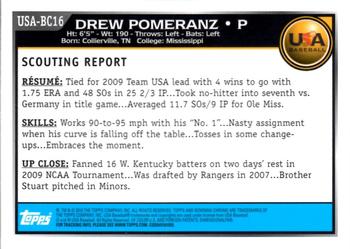 2010 Bowman Chrome - USA Baseball #USA-BC16 Drew Pomeranz Back