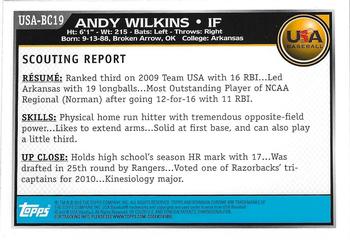 2010 Bowman Chrome - USA Baseball #USA-BC19 Andy Wilkins Back
