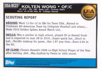 2010 Bowman Chrome - USA Baseball #USA-BC21 Kolten Wong Back