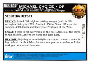 2010 Bowman Chrome - USA Baseball Blue Refractors #USA-BC4 Michael Choice Back