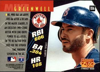 1995 Sportflix #106 Mike Greenwell Back
