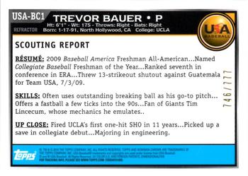 2010 Bowman Chrome - USA Baseball Refractors #USA-BC1 Trevor Bauer Back