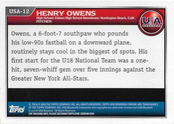 2010 Bowman Chrome - USA Stars #USA-12 Henry Owens Back