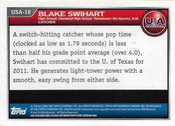 2010 Bowman Chrome - USA Stars #USA-18 Blake Swihart Back