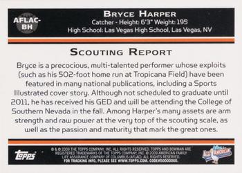 2010 Bowman Draft Picks & Prospects - AFLAC All-American Classic Autographs #AFLAC-BH Bryce Harper Back
