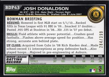 2010 Bowman Draft Picks & Prospects - Blue #BDP43 Josh Donaldson Back
