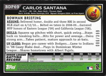 2010 Bowman Draft Picks & Prospects - Blue #BDP69 Carlos Santana Back