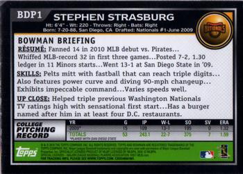 2010 Bowman Draft Picks & Prospects - Gold #BDP1 Stephen Strasburg Back