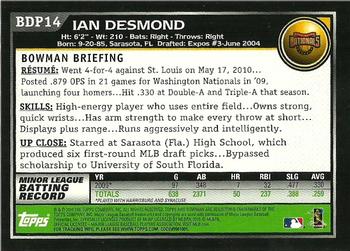 2010 Bowman Draft Picks & Prospects - Gold #BDP14 Ian Desmond Back