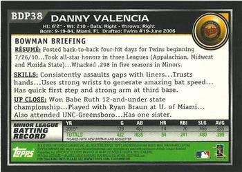 2010 Bowman Draft Picks & Prospects - Gold #BDP38 Danny Valencia Back