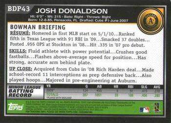 2010 Bowman Draft Picks & Prospects - Gold #BDP43 Josh Donaldson Back