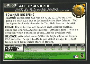 2010 Bowman Draft Picks & Prospects - Gold #BDP60 Alex Sanabia Back