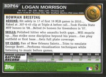 2010 Bowman Draft Picks & Prospects - Gold #BDP64 Logan Morrison Back