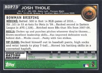 2010 Bowman Draft Picks & Prospects - Gold #BDP73 Josh Thole Back