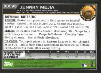 2010 Bowman Draft Picks & Prospects - Gold #BDP96 Jenrry Mejia Back