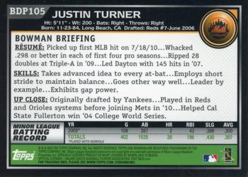 2010 Bowman Draft Picks & Prospects - Gold #BDP105 Justin Turner Back