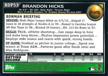 2010 Bowman Draft Picks & Prospects - Gold #BDP53 Brandon Hicks Back