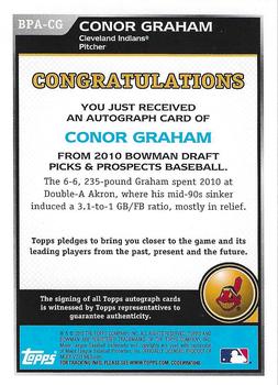 2010 Bowman Draft Picks & Prospects - Prospect Autographs #BPA-CG Connor Graham Back