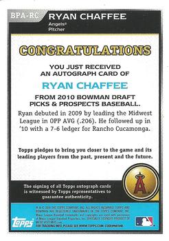 2010 Bowman Draft Picks & Prospects - Prospect Autographs #BPA-RC Ryan Chaffee Back