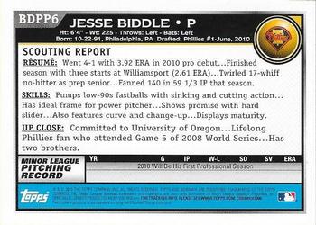 2010 Bowman Draft Picks & Prospects - Prospects #BDPP6 Jesse Biddle Back
